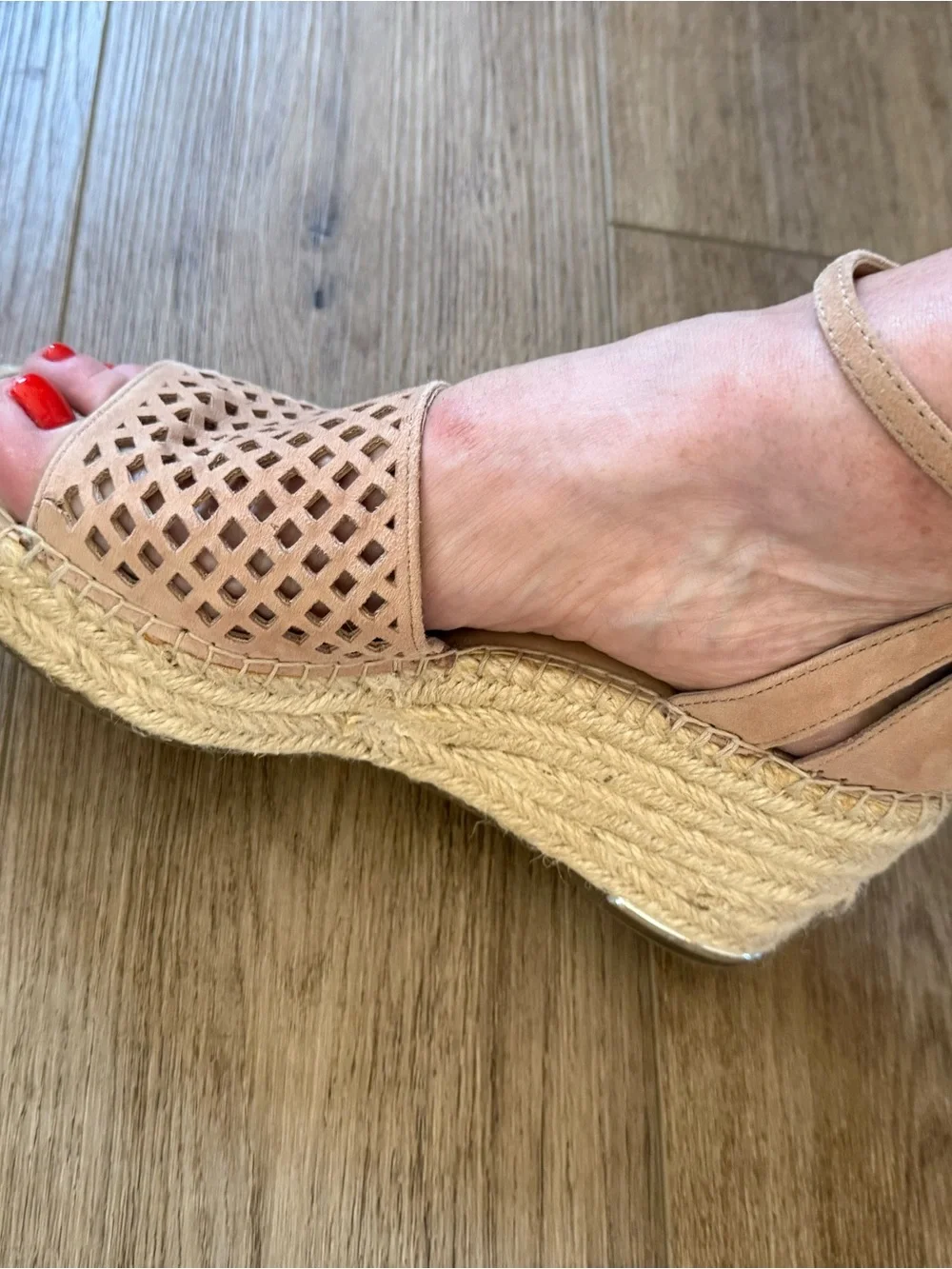 Franco Sarto Blush Pink Woven Espadrille Wedge Sandals genuine suedes Size 10